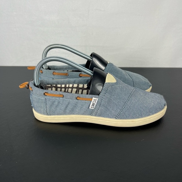 Toms Youth Size 4.5 Bimini Stitchout Slip On Canvas Blue Denim Casual Fl… - Picture 2 of 7